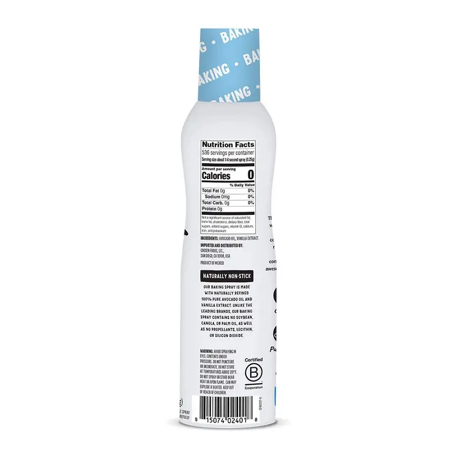 Chosen Foods Baking Avocado Oil Spray with Vanilla 4.7 fl. oz. - Image 3